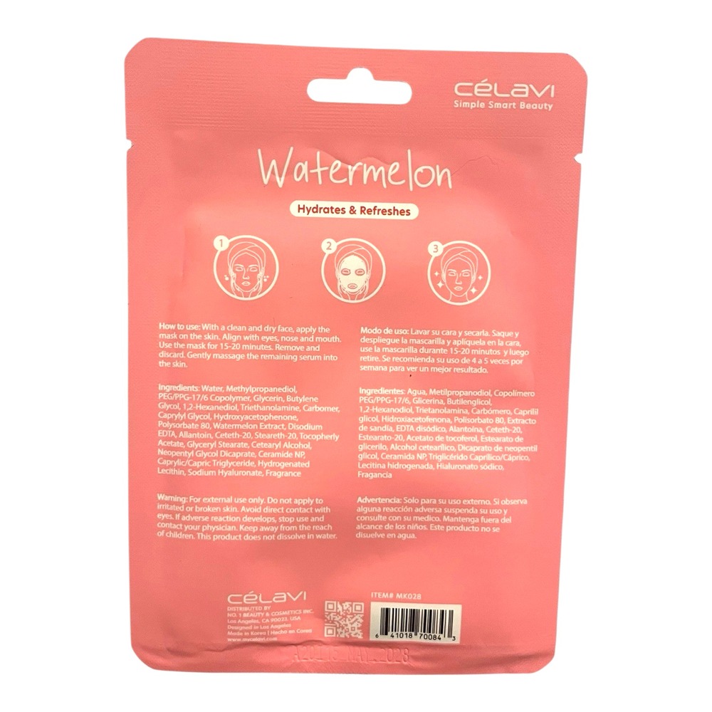 Lot of 2 Facial Mask Paraben Free Sulfate Free Watermelon & Hyaluronic Acid - Picture 2 of 2